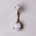 14Kt Yellow Gold Navel Ring with Prong Set White Synthetic Opal