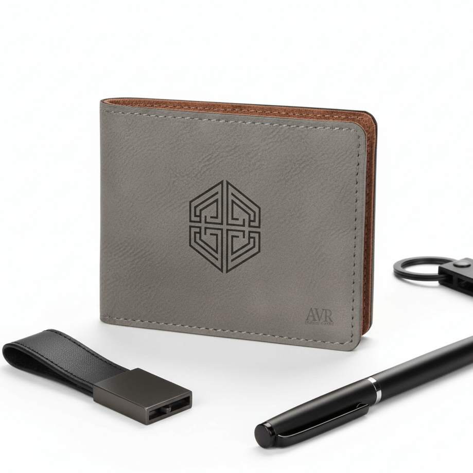 Personalized leather bifold wallet with Personalized Engraving