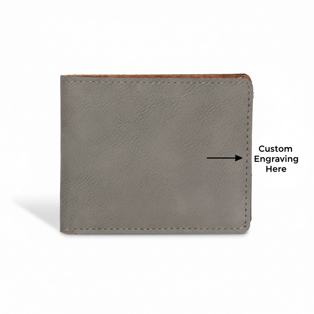 Personalized leather bifold wallet with Personalized Engraving