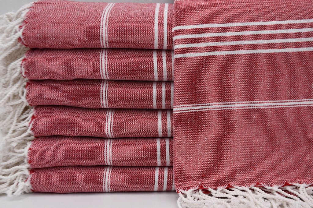 Red Monaco Turkish Towel – Lightweight Quick Dry Beach & Bath Towel, Luxury Turkish Cotton Spa Towel, Travel & Pool Towel