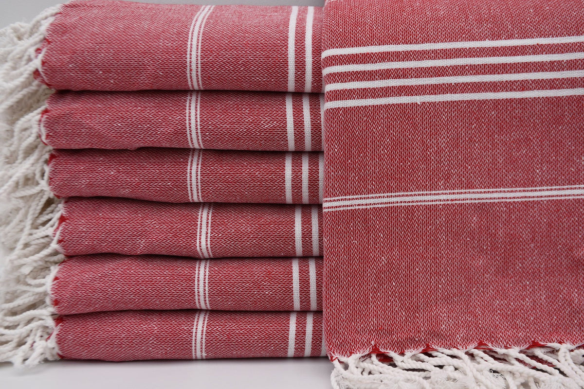 Red Monaco Turkish Towel – Lightweight Quick Dry Beach & Bath Towel, Luxury Turkish Cotton Spa Towel, Travel & Pool Towel