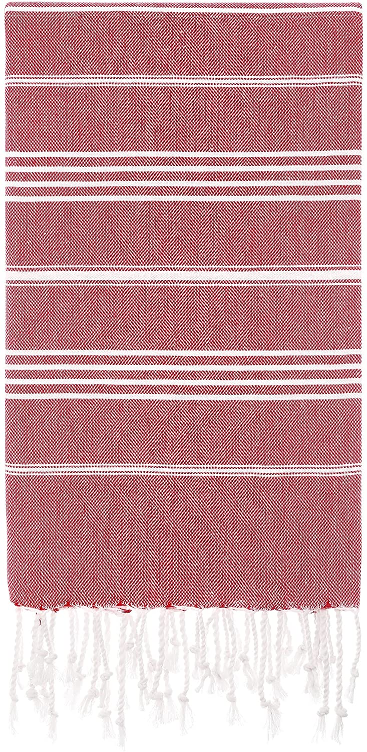 Red Monaco Turkish Towel – Lightweight Quick Dry Beach & Bath Towel, Luxury Turkish Cotton Spa Towel, Travel & Pool Towel