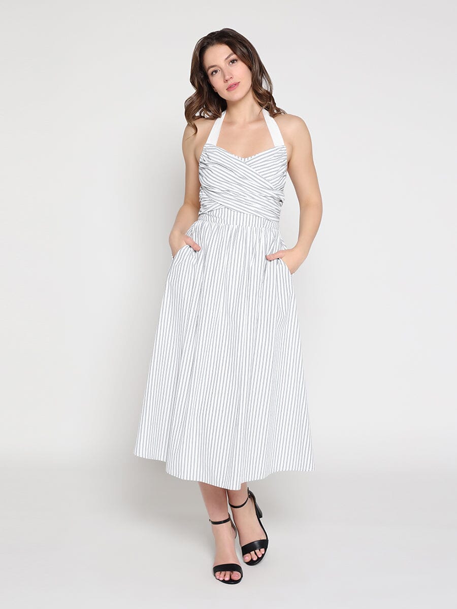 Stripped self-tie dress