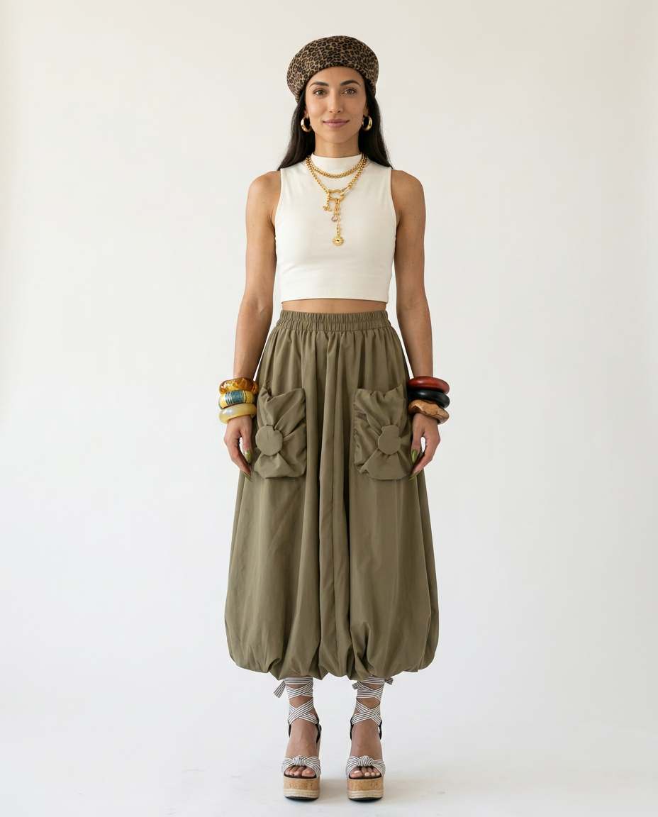 Grounded Loose Pocket Puff Skirt