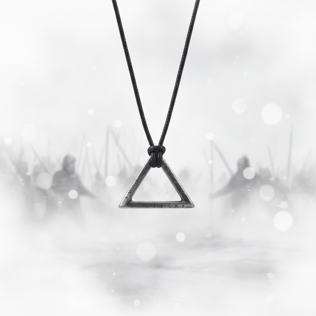 Viking Triangle Rune Pendant Necklace – Stainless Steel Norse Amulet with Wooden Gift Box